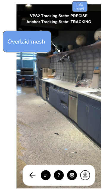 NSDK VPS2 Localization scene deployed on iOS device shows visual indicators of localization quality.