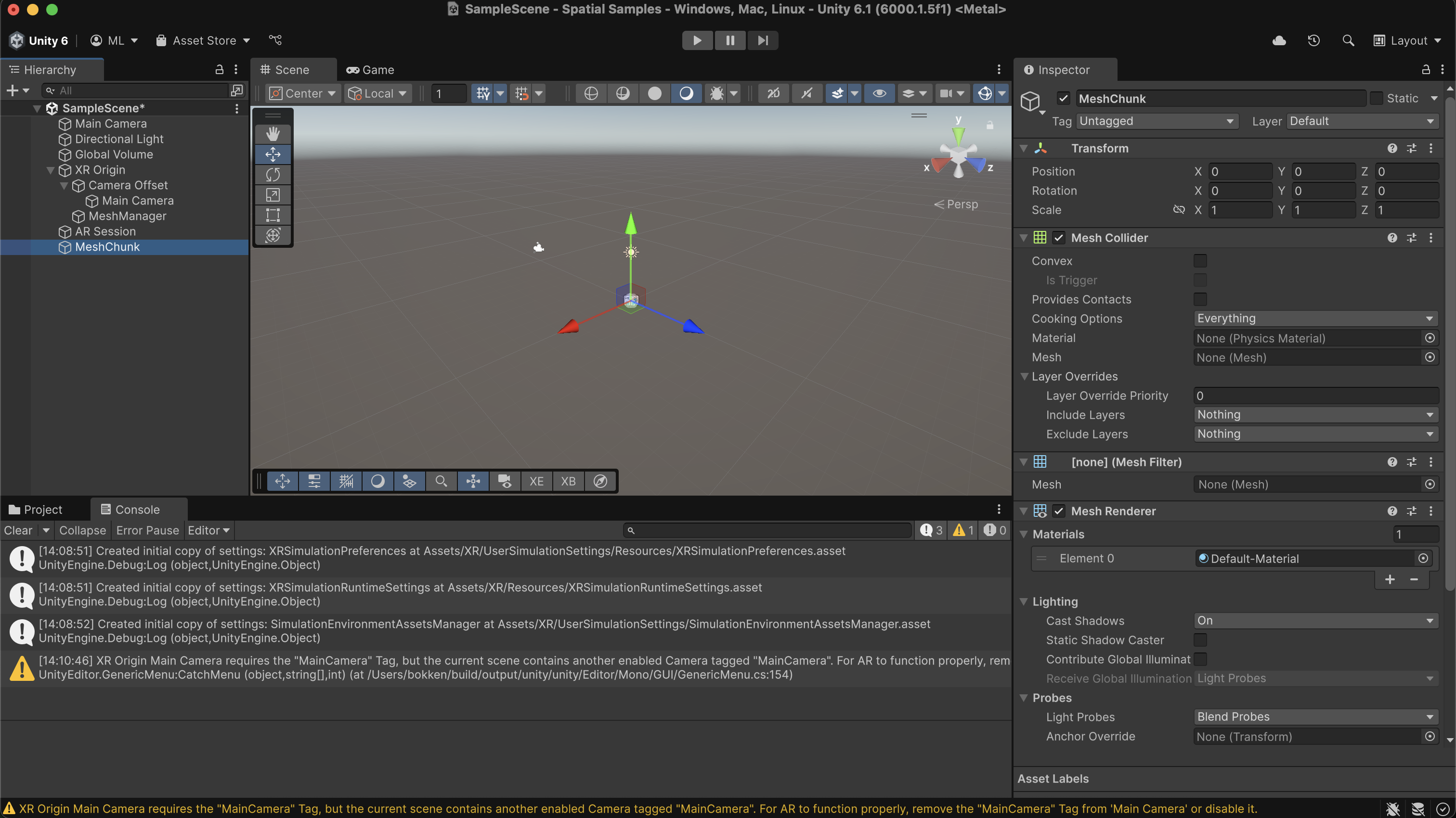 Create a MeshChunk game object like so