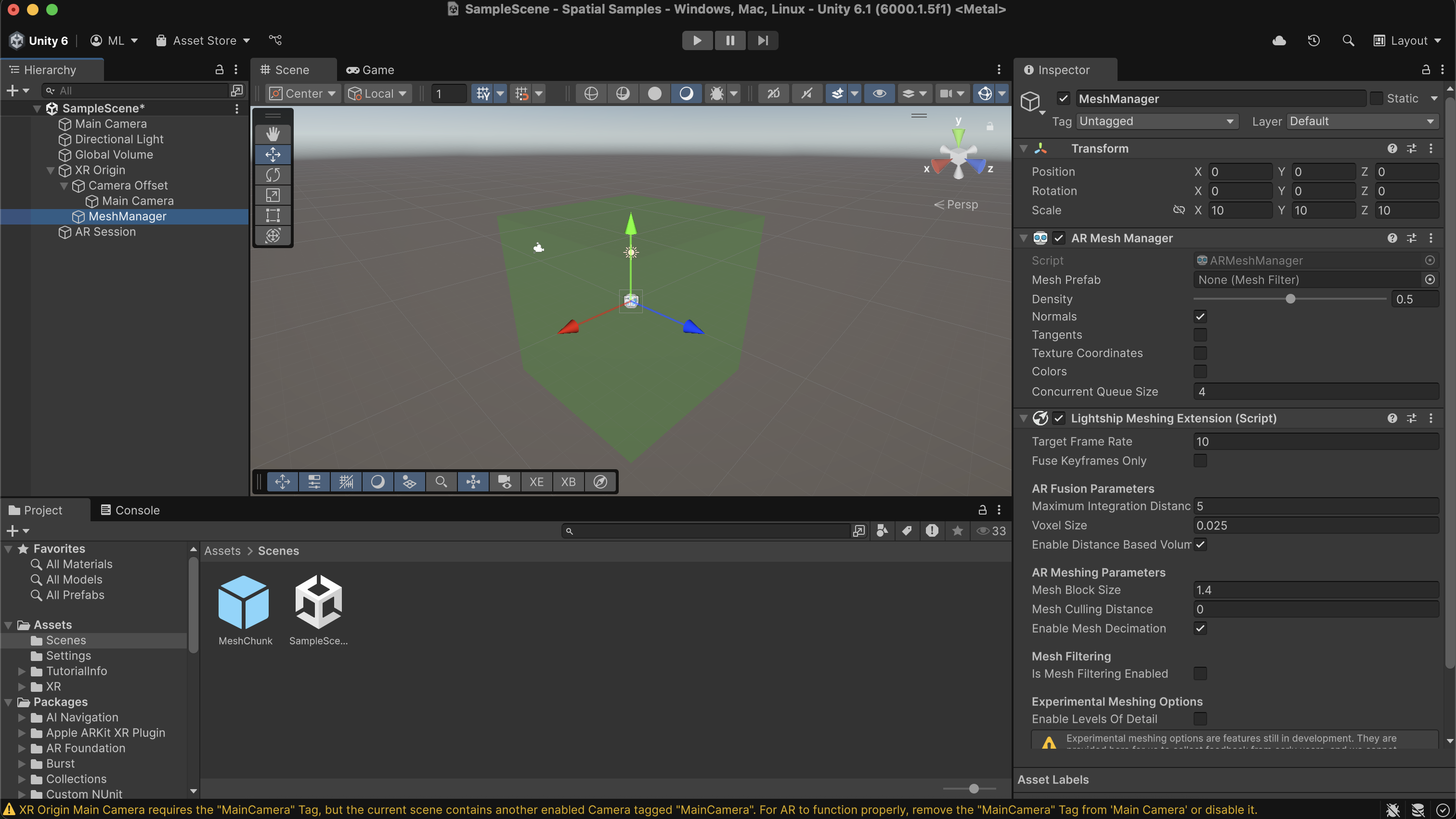 Create a MeshChunk prefab and add it to the ARMeshManager