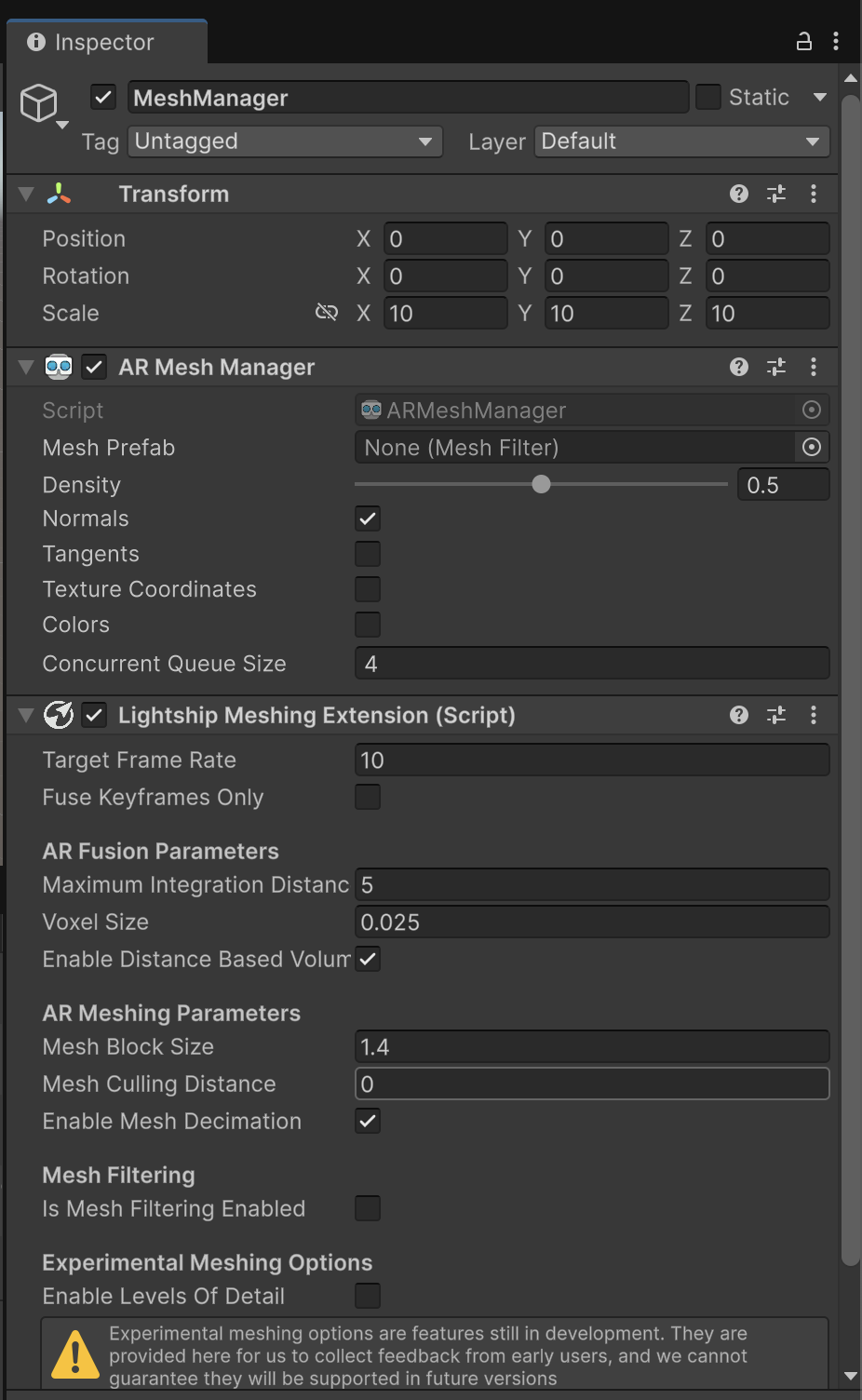The Unity UI showing the added components
