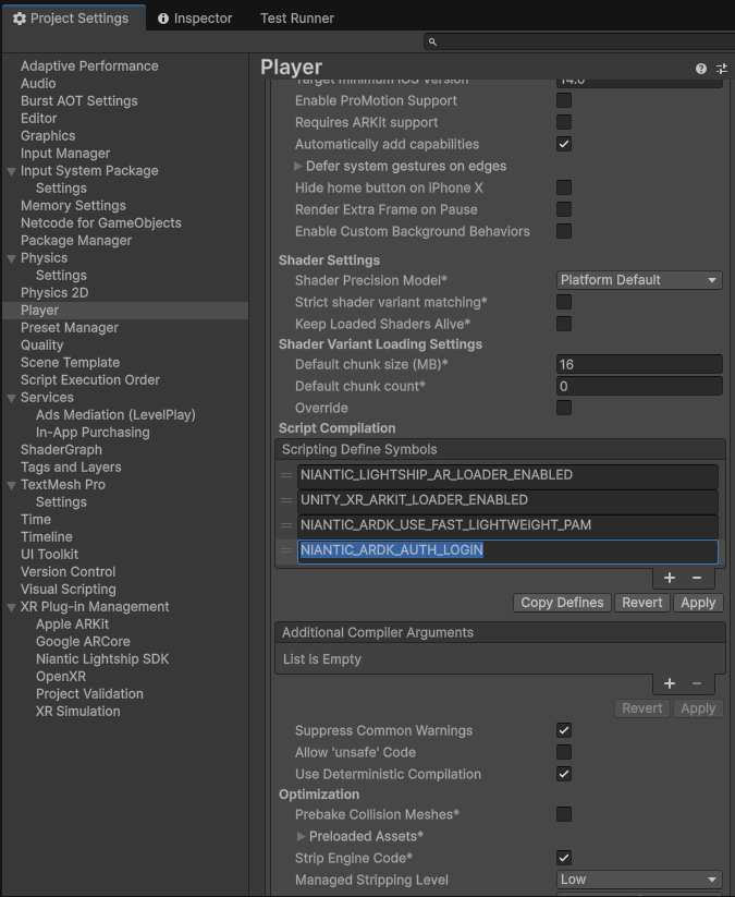 Update Scripting Define Symbols to include NIANTIC_ARDK_AUTH_LOGIN and NIANTIC_ARDK_AUTH_DEBUG